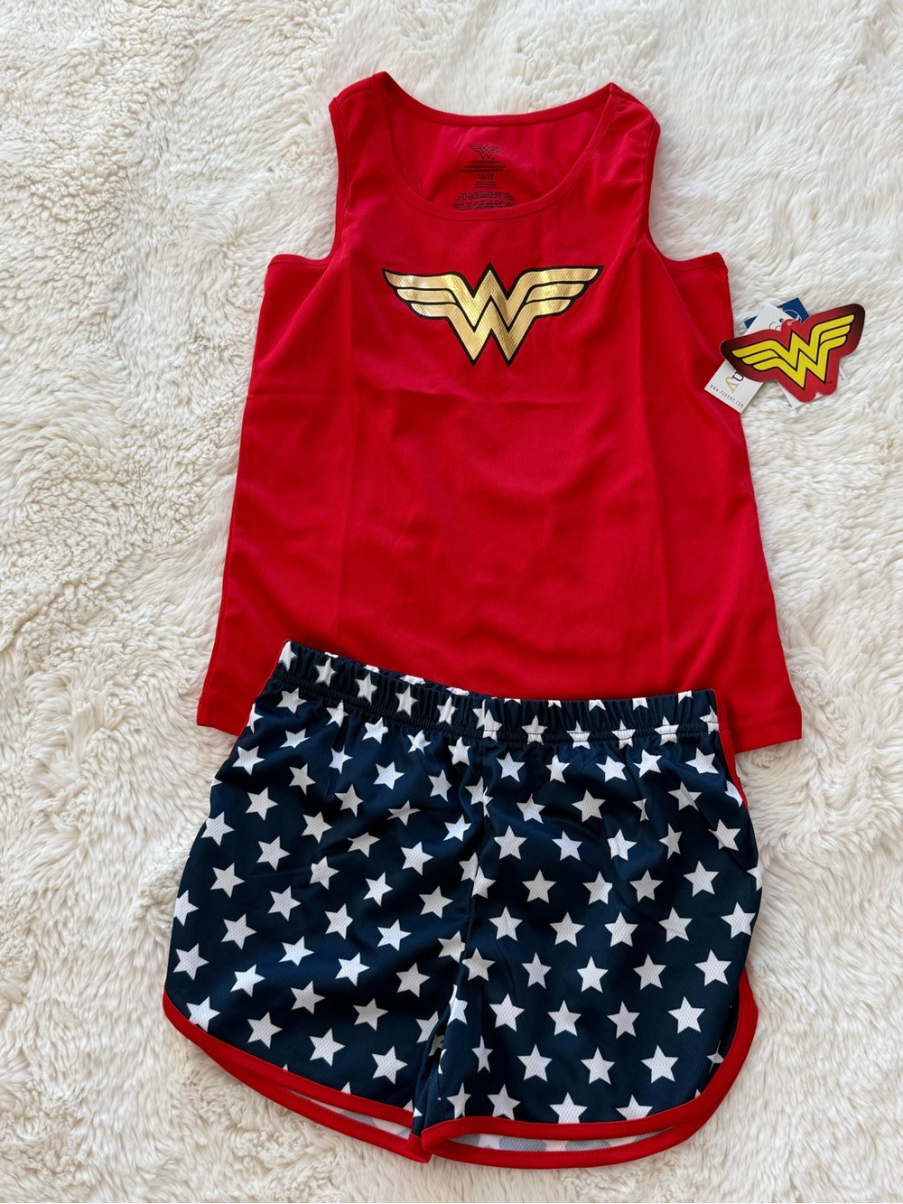 Wonder Woman Girls Red Tank & Navy Star Shorts Pajama Set